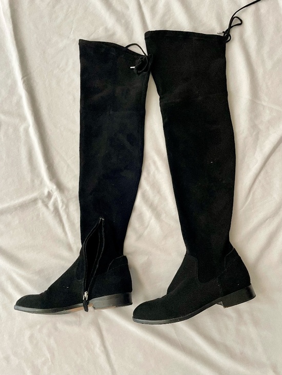 Dolce Vita Shoes - Dolce Vita Black Suede Over-the-Knee Flat Boots OTK Stretch Top Tie Size 6